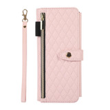 For Samsung Galaxy Z Fold4 Crossbody Diamond Lattice Folding Leather Phone Case(Pink)