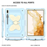 For Samsung Galaxy Tab S9 Butterfly Kickstand Heavy Duty Hard Rugged Tablet Case(Beige+Ice Blue)