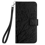 For OPPO Reno9 Pro+ Tree Birds Embossed Pattern Leather Phone Case(Black)