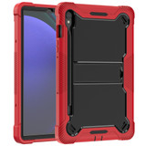 For Samsung Galaxy Tab S9 Shockproof Silicone Hybrid PC Tablet Case with Holder(Black + Red)