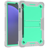 For Samsung Galaxy Tab S9 Shockproof Silicone Hybrid PC Tablet Case with Holder(Mint Green + Grey)