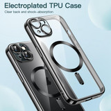 For iPhone 14 Plus Magnetic Transparent Electroplated TPU Phone Case(Black)