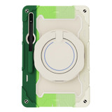 For Samsung Galaxy Tab S9 Ultra Armor Portable Rotating Ring Holder Silicone Tablet Case(Colorful Green)