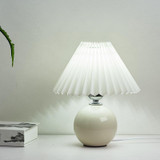 Pleated Lampshade Cozy Bedside Night Light Modern Ceramic Desk Lamp 220V(Off-white Body+White Cover)