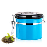 1200ml Stainless Steel Sealed Food Coffee Grounds Bean Storage Container with Built-in CO2 Gas Vent Valve & Calendar (Blue)