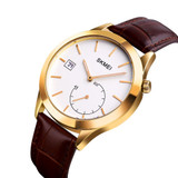 SKMEI 1581 Creative Fashion Men Watch Simple Casual Outdoor Sports Waterproof Two-Pin Quartz Watch(Gold Coffee)