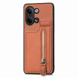 For OPPO Reno9 Carbon Fiber Vertical Flip Zipper Phone Case(Brown)