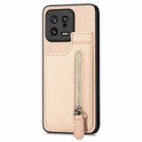 For Xiaomi 13 Carbon Fiber Vertical Flip Zipper Phone Case(Khaki)