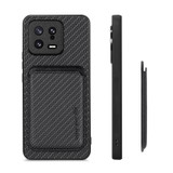 For Xiaomi 13 Carbon Fiber Leather Card Magsafe Phone Case(Black)