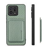 For Xiaomi 13 Carbon Fiber Leather Card Magsafe Phone Case(Green)