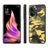 For OPPO Reno9 Camouflage Leather Back Cover Phone Case(Yellow)