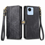 For Realme 10 Pro+ Geometric Zipper Wallet Side Buckle Leather Phone Case(Black)