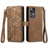 For Xiaomi 13 Pro Geometric Zipper Wallet Side Buckle Leather Phone Case(Brown)