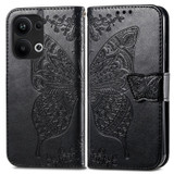 For OPPO Reno9 Pro+ Butterfly Love Flower Embossed Leather Phone Case(Black)