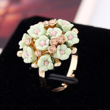 Fashion Ceramic Flower Ring for Women Adjustable Wedding Rings Jewelry(Green)