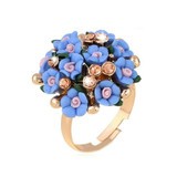 Fashion Ceramic Flower Ring for Women Adjustable Wedding Rings Jewelry(Blue)
