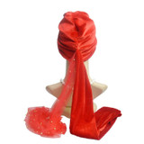 2 PCS Velvet Rivets Mesh Turban Hat Wrap Hat(Red)