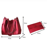 2 in 1 Soft Leather Women Bag Set Luxury Fashion Design Shoulder Bags Big Casual Bags Handbag(Wine red)