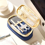 Simple Primary Junior High School Student Stationery Bag Flexible Pencil Case Large Capacity Mesh Pencil Case(Nary Blue)