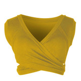 Sexy Ladies Knit Sleeveless Straps Lumbar Short Vest Bottoming Shirt, Size:XL(Ginger Yellow)