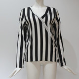 Women Striped Shirt Long Sleeve V-neck Shirts Casual Tops Blouse, Size:XXXL(Black)