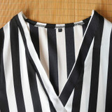 Women Striped Shirt Long Sleeve V-neck Shirts Casual Tops Blouse, Size:S(Black)