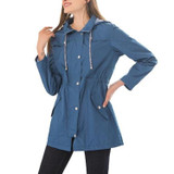 Casual  Women Waterproof Waist Hooded Long Coat, Size:XXL (Water Blue)