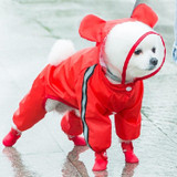 Pet Cartoon Pattern Waterproof All-inclusive Four-leg Raincoat, Size:L(Red Bear)