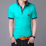 Fashionable Cotton Lapel Short-sleeve T-Shirt for Men, Size: XXXL(Grass Green)