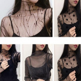 Sexy Mesh High Collar Long Sleeve Bottoming Blouse, Size:  One Size( Branch)