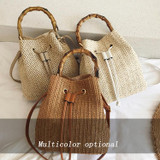 88991 Straw Handbag Shoulder Messenger Bag Bamboo Bucket Bag(White)