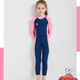 DIVE&SAIL Children Diving Suit Outdoor Long-sleeved One-piece Swimsuit Sunscreen Swimwear, Size: L(Girls Dark Blue)