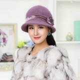 Autumn and Winter Elderly People Knitted Rabbit Fur Warm Hat Bucket Cap(Medium Purple)