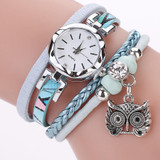 2 PCS Ladies Small Dial Circle Owl Pendant Bracelet Watch(Pink)