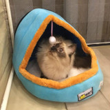 Pet Dog Cat  Warm Soft Bed Pet Cushion Dog Kennel Cat Castle Foldable Puppy House with Toy Ball, Size:M(Blue)