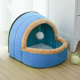 Pet Dog Cat  Warm Soft Bed Pet Cushion Dog Kennel Cat Castle Foldable Puppy House with Toy Ball, Size:M(Blue)