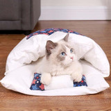 Closed Removable and Washable Cat Litter Sleeping Bag Winter Warm Dog Kennel, Size: M(Navy Blue Cat)