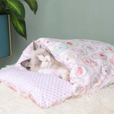 Closed Removable and Washable Cat Litter Sleeping Bag Winter Warm Dog Kennel, Size: M(Pink Ice Cream)