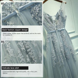 Sexy V-neck Evening Dress Robe Tulle Applique Evening Dresses, Size:XXXL (White Half Sleeve)