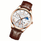 FNGEEN 5606 Men Luminous Casual Quartz Watch(Brown Leather Rose Shell White Surface)