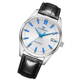 FNGEEN 2111 Men Simple Luminous Calendar Quartz Watch(Black Leather White Shell White Surface)