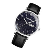 BINBOND B3820 Men Simple Luminous Quartz Watch Student Trendstarry Starry Sky Pattern Watch(Black Leather White Shell White Nails)