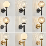 6102 Round Glass LED Wall Light Hotel Bedroom Bedside Living Room, Power source: 5W Warm Light(Black Striped Amber Lampshade)