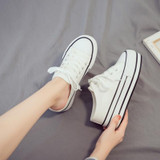 Women Thick-Soled Inner Heightened Semi-Slipper Canvas Shoes Lazy One-Legged Platform Shoes, Size: 34(White)