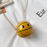 12cm Fashion Basketball Kids Bag Portable Crossbody PU Mini Round Bag(Smiley-Yellow)