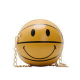 12cm Fashion Basketball Kids Bag Portable Crossbody PU Mini Round Bag(Smiley-Yellow)