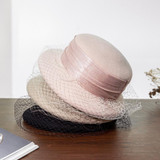 Autumn And Winter Wool Felt Beret Round Top Mesh Decorative Hat, Color: Black
