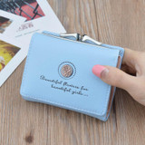 Simple Mini Vintage Flowers Short Women's Folding Wallet Coin Purse(Blue)