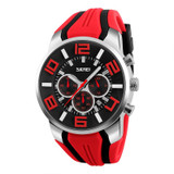 SKMEI 9128 Fashion Multifunctional 3D Large Dial Sports Wristwatch 30m Waterproof Quartz Watch(Red)