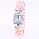 Square Dial Diamond Pearl Bracelet Watch(Pink)